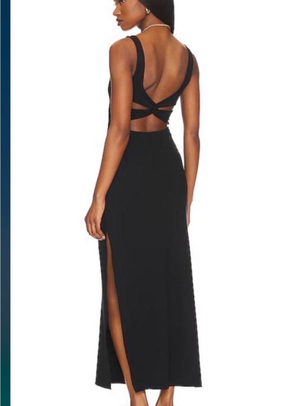 L*Space Mara Dress Black Ribbed Maxi Cutout Back Side Slit Size M